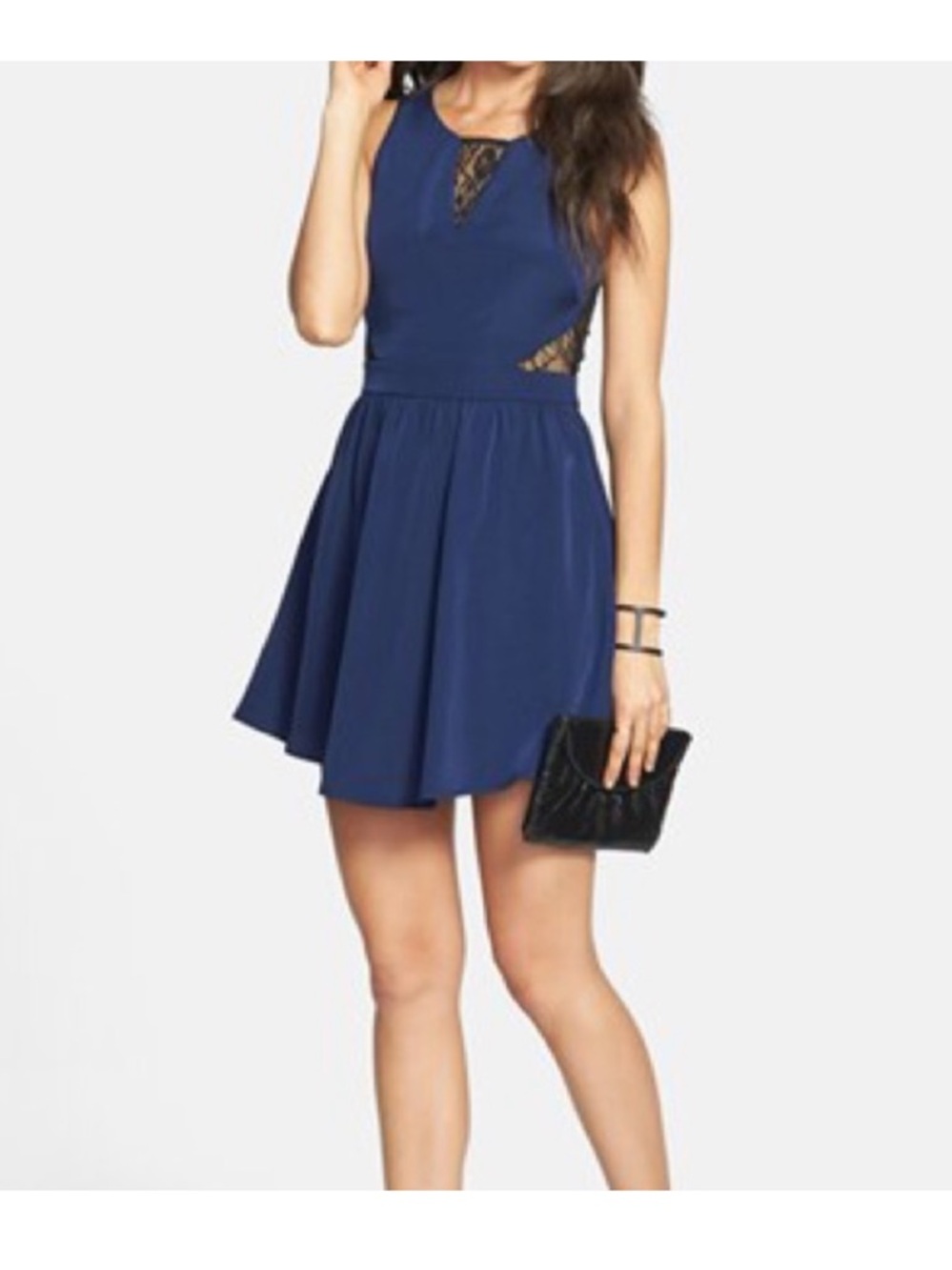 Lush Navy Blue Black Lace Insert Dress